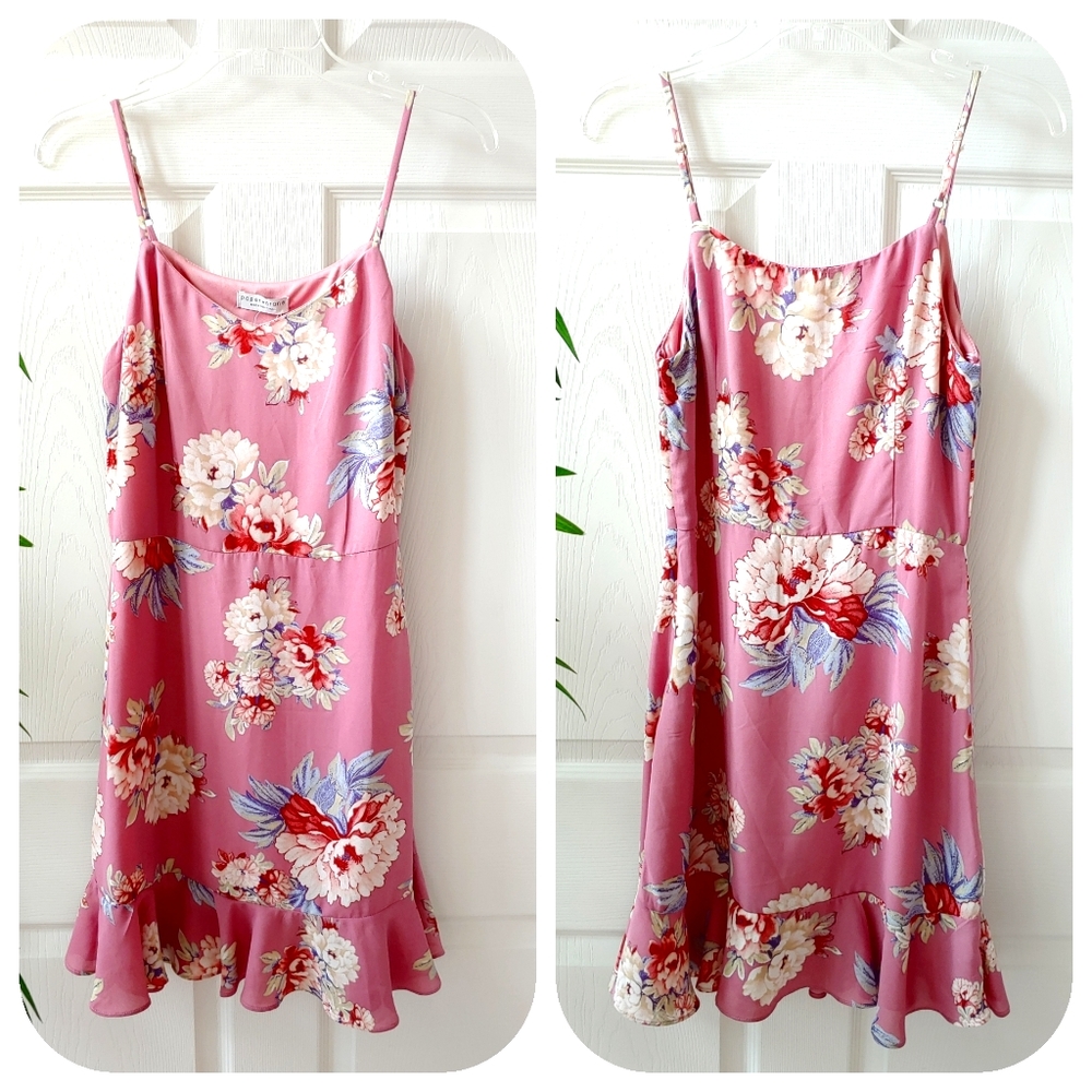 Paper Crane Floral Print Sleeveless A-Line Ruffle Mini Dress Pink Small - Picture 1 of 8